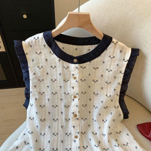 Colete Sem Mangas De Algodão Bordado Retrô Francês sh Design Feminino Exclusivo Brilhante Manga Voadora Top Moderno Txt0