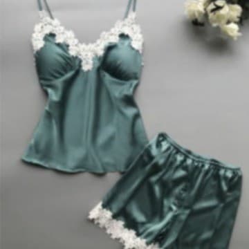 Conjunto de pijamas femininos de renda conjunto de duas peças imitação de seda Loungewear conjunto feminino solto