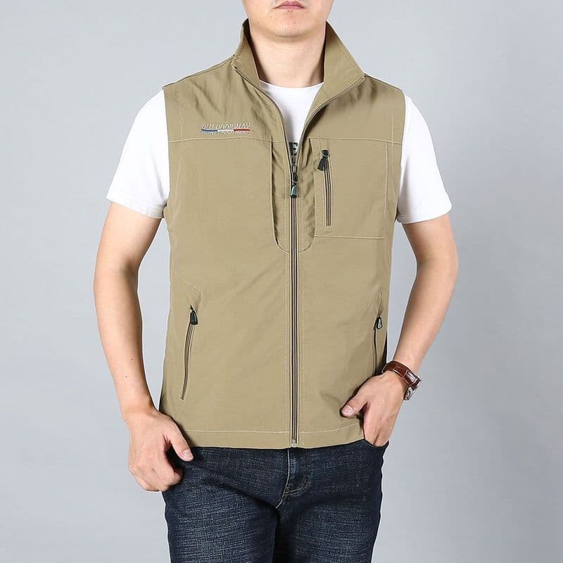 Colete de trabalho masculino Ultra-leve solto macacão masculino colete fotografia viagem pesca multi-bolso colete sem ma