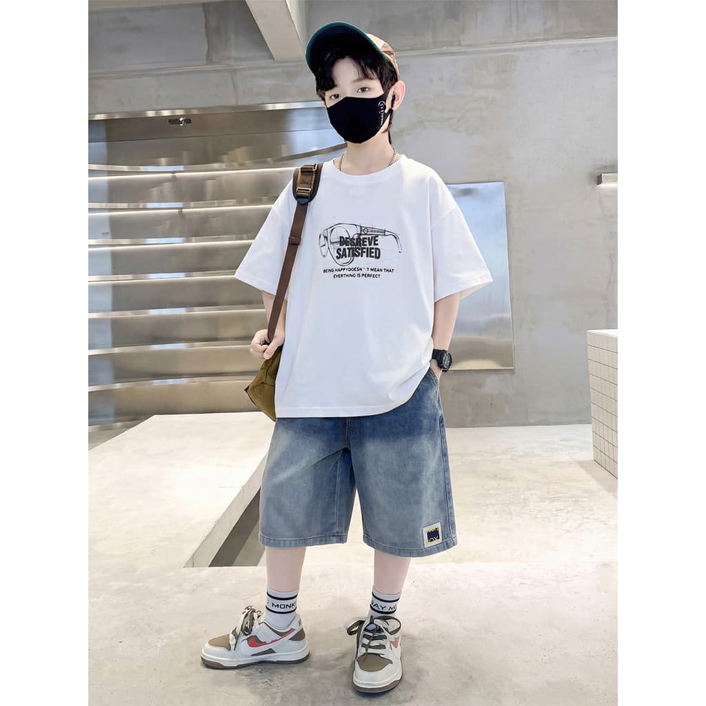 Crianças roupas de verão ternos finos para crianças 2026 novo estilo verão grandes crianças camiseta de manga curta Shor