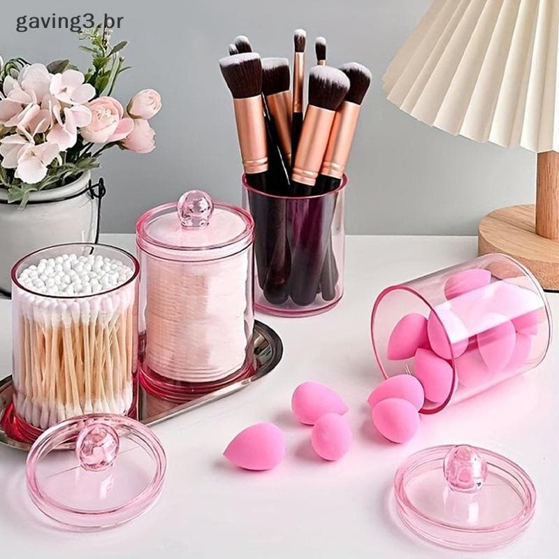 [GAVBR] Caixa De Armazenamento De Algodão Transparente Rosa Organizador De Maquiagem Acrílico Cosméticos Quarto De Banhe