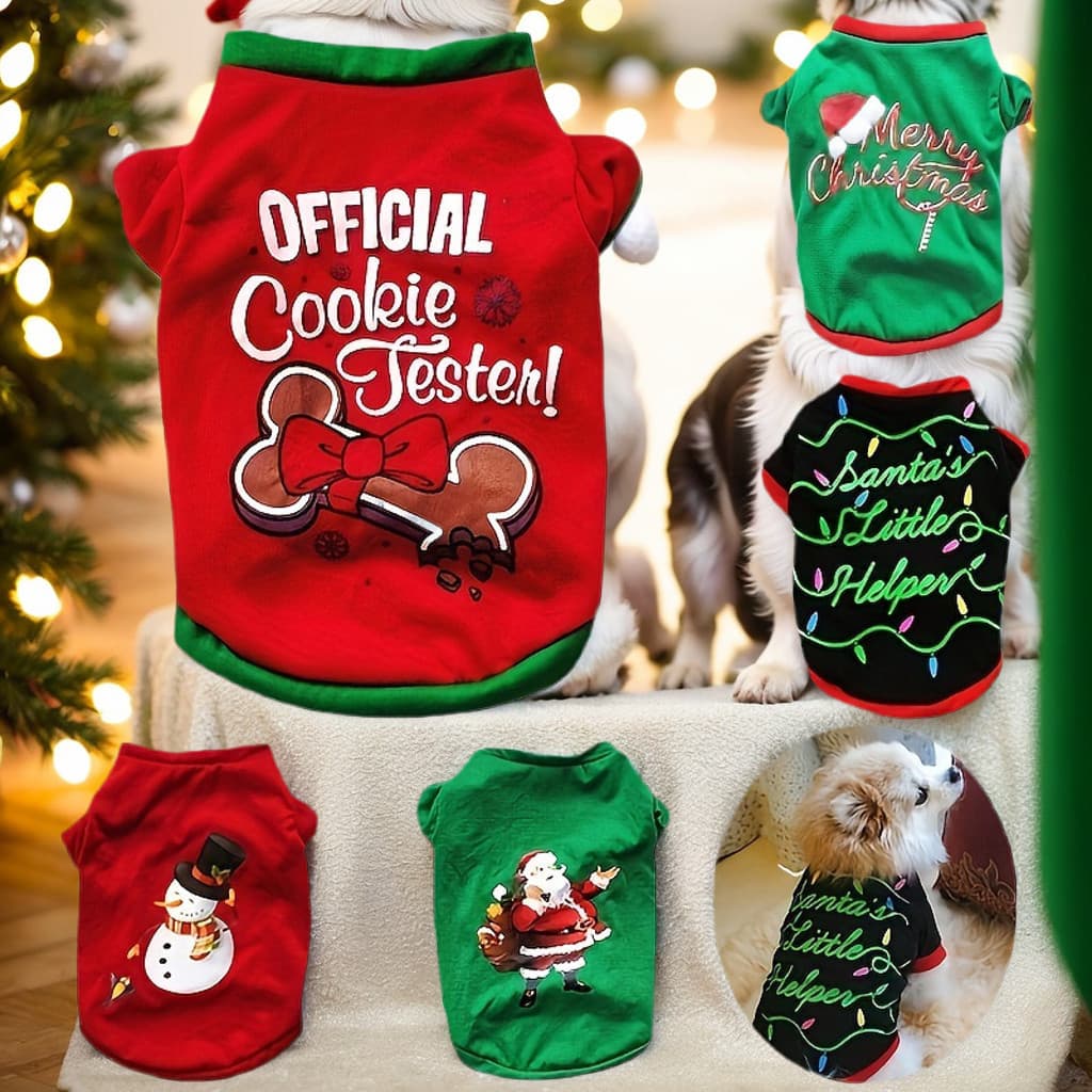 Vestuário Festivo De Natal Em Algodão Para Animais De Estimação-Camisa De Colete Quente Cães Pequenos -