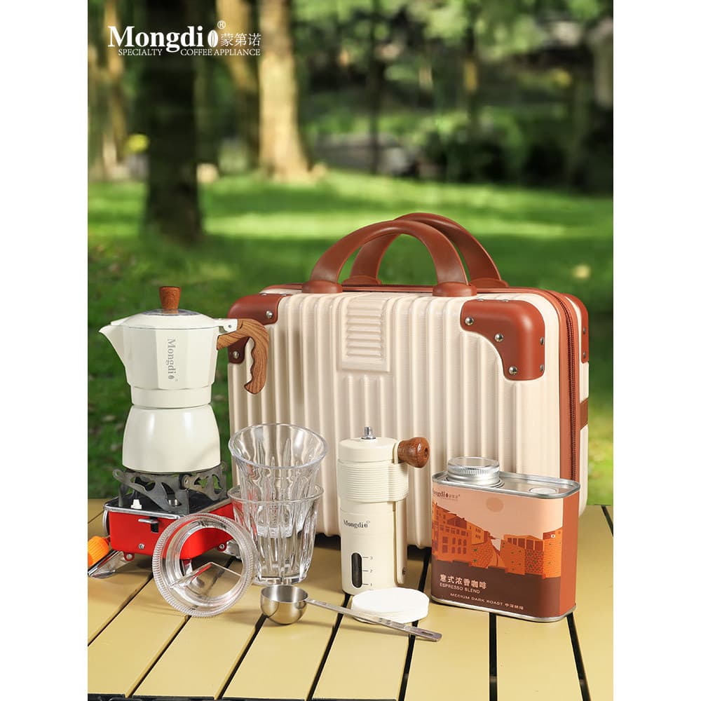 Mongdio conjunto de pote Moka com válvula dupla, viagem ao ar livre, acampamento, equipamento de café, portátil, armazen