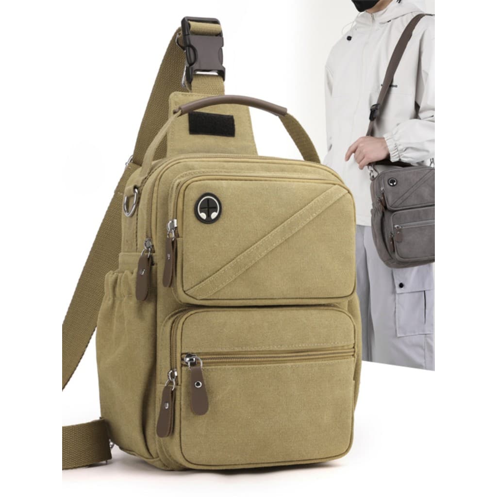 Bolsa de lona impermeável resistente ao desgaste masculina ao ar livre pequena mochila multifuncional ombro saco do mens