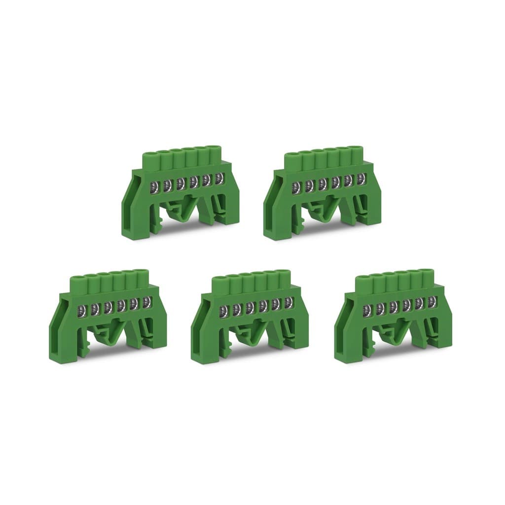 Kit C/ 05 Barramento De Terra 06 Furos 10Mm Verde Trilho Hc-008