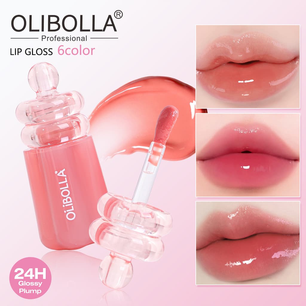 OLIBOLLA Gloss Labial Espelhado 24H de Longa Duração, Efeito Volumizador, Brilho Aquoso, 6 Cores, Maquiagem FAZN