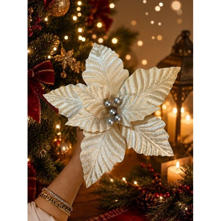 Flor Natalina Bico de Papagaio Champagne Avelulado Natal