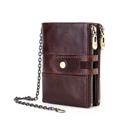 Carteira masculina de couro de cera de óleo RFID transfronteiriça europeia americana carteira de couro genuíno com zíper