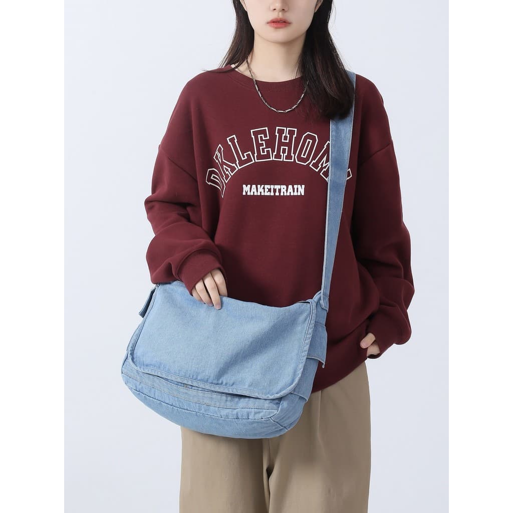 Retro Denim saco das mulheres dos homens japonês simples Commuter saco do mensageiro estilo preguiçoso saco do mensageir