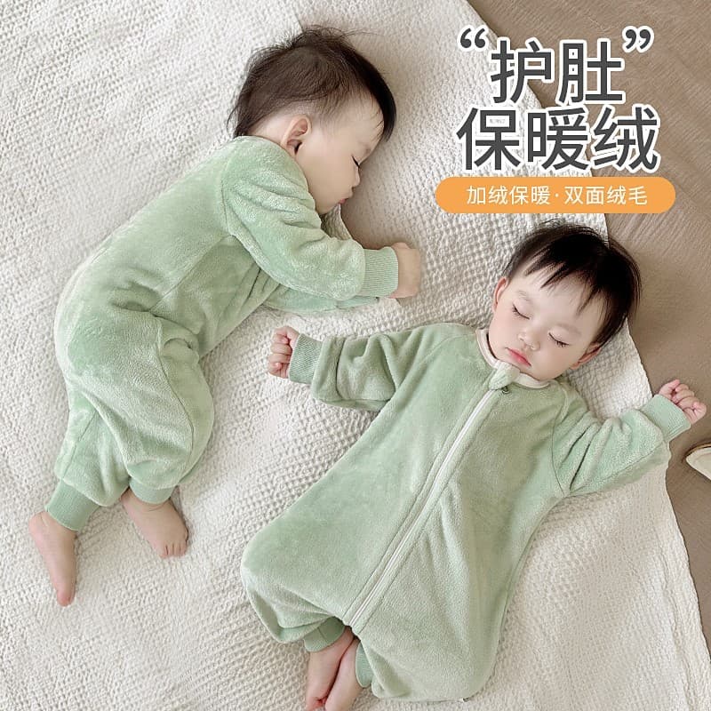 Bebê bebê pijamas outono inverno saco de dormir menino bebê pequeno mês idade inverno Coral velo meninos engrossado Jump