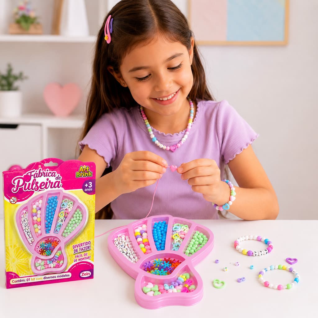 Kit de Miçangas Infantil Para Montar Pulseira Criação Artesanal Criativa com Bijuterias Variadas