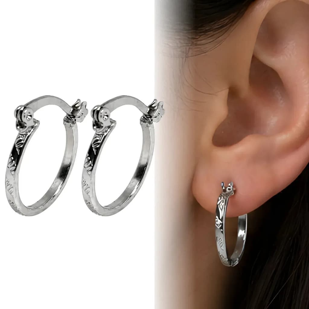 Brinco Aço Cirúrgico Argola Desenhada 1,5cm Feminino Antialérgico