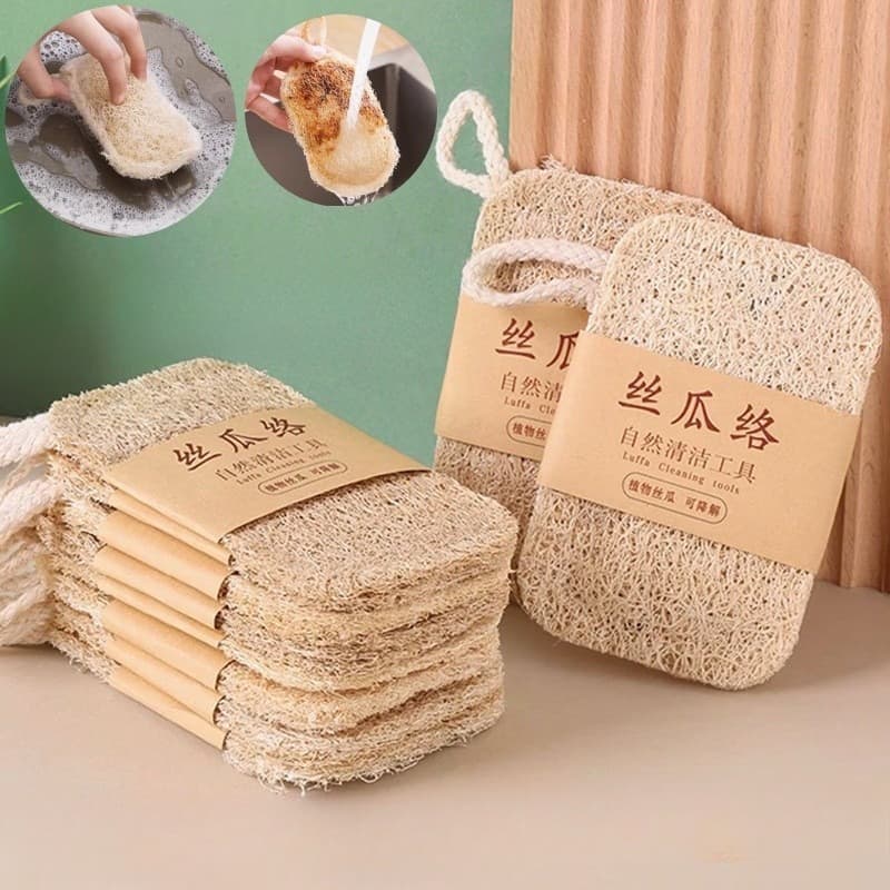 Esponja de Lufa Natural para Louça - Esponja de Cozinha Antiaderente e Sem Óleo para Lavagem de Louça e Limpeza de Panel