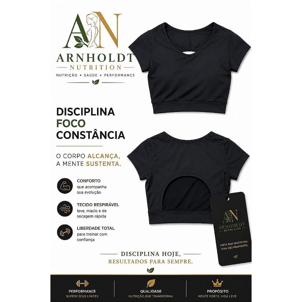 Top AN Constância com stância Preto com manguinha