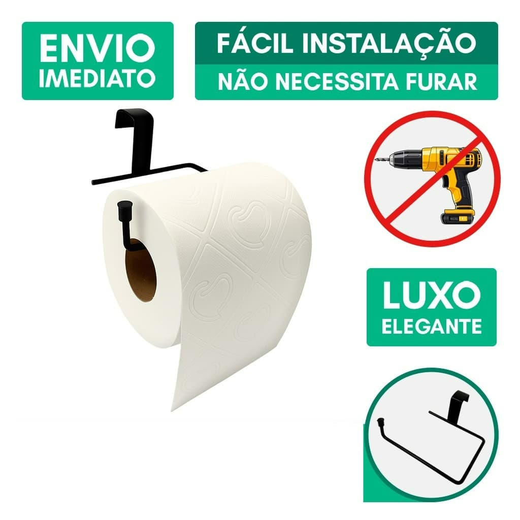 Suporte Porta Papel Higiênico Simples Caixa Acoplada Aramado Aço Preto-Branco Resistente
