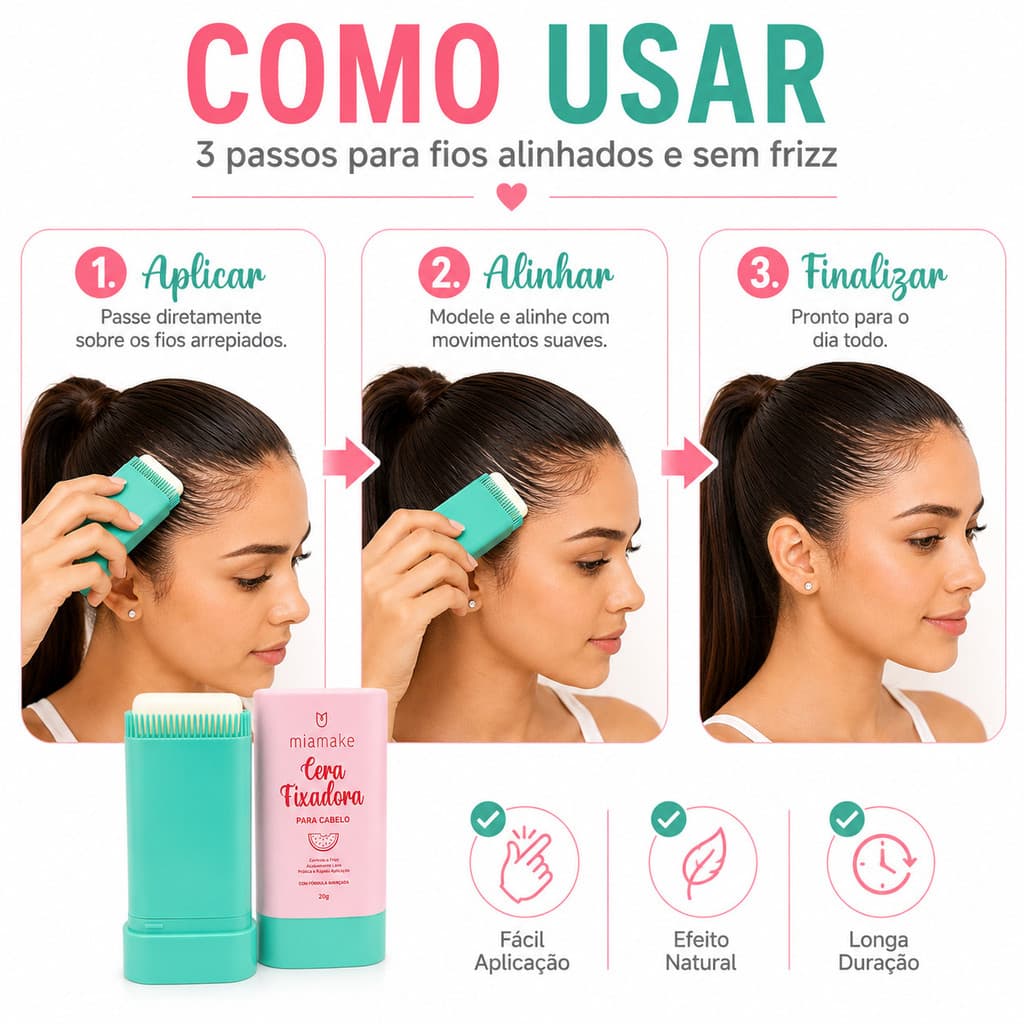 Cera Fixadora Mia Make Controle de Frizz Para Cabelos Barba e Sobrancelhas Compacta