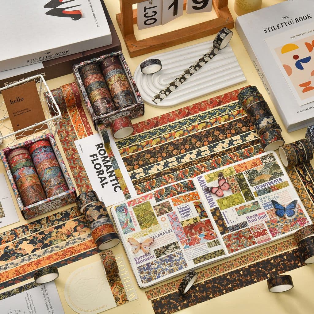 Conjunto de fitas Washi estilo Kyoto 12 rolos / caixa Material de manual Fita Washi Colagem decorativa DIY Notebook Diár