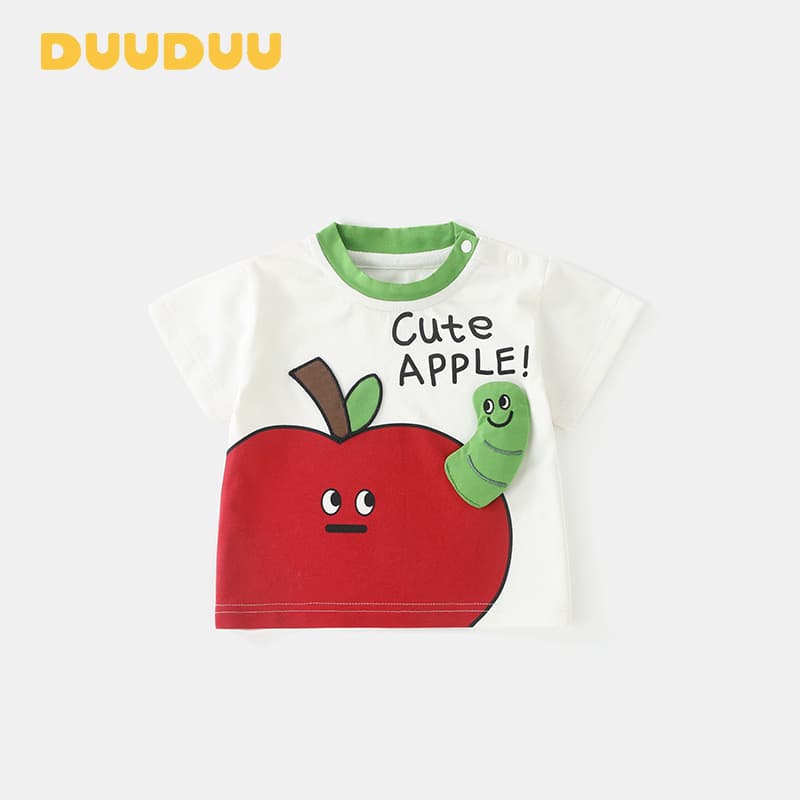 DUUUDUU Maçã Vermelha e Caterpillar 2025 Verão Roupas de Bebê Crianças Camiseta de Manga Curta Meninos Tops de Verão