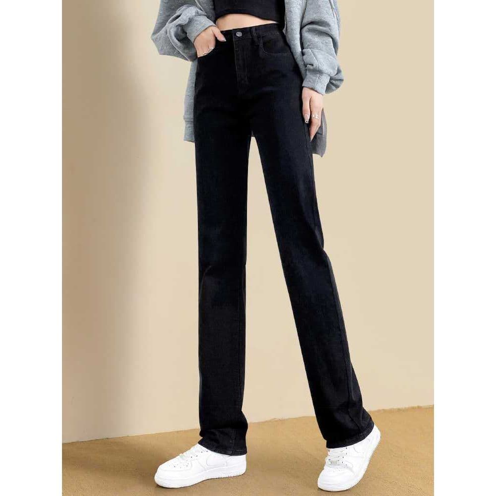 Preto reto Jeans feminino alongado 2024 novo estilo primavera outono versão estreita cintura alta mais magro olhar perna