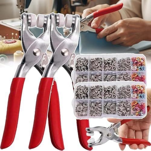 Kit de 100 Peças de Fivelas Metálicas Coloridas Invisíveis e Alicates de Pressão Manual, Kit de Costura com 100 Botões M