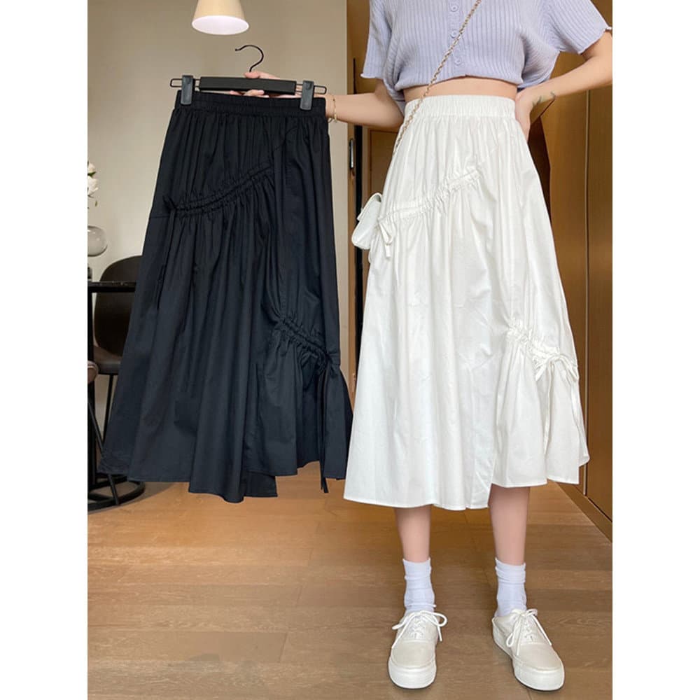 Verão cintura alta saia branca feminina a linha saia Irregular pequeno Design saia meio comprimento feminino verão