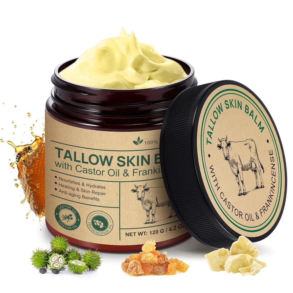 ZIXAOK Bálsamo Facial 100% de Sebo de Animais Alimentados a Pasto, Óleo Orgânico de Rícino e Olíbano - Hidratante Antien