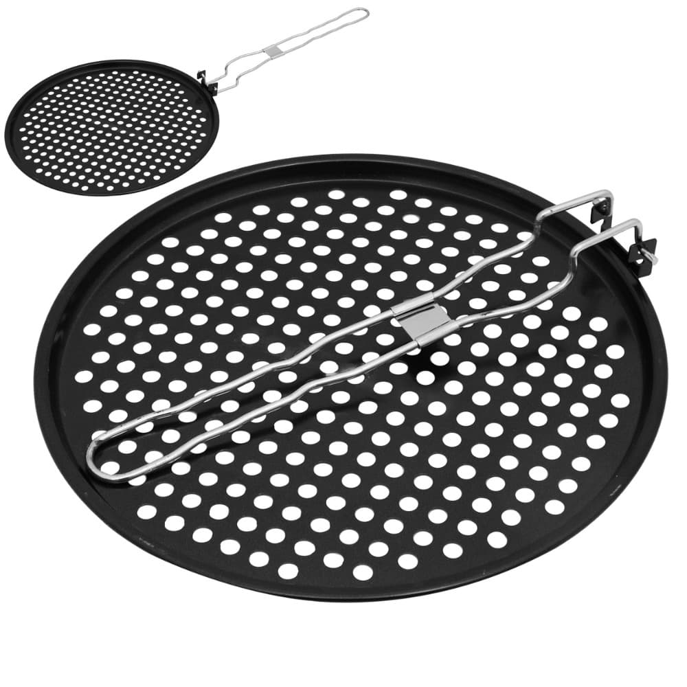 Grelha Pizza Grill Antiaderente p/ Churrasqueira Inox Preta 33 cm