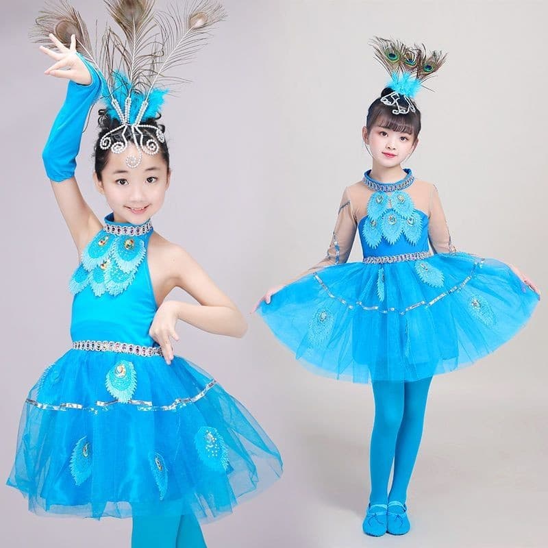 Traje de dança lácteo infantil meninas estilo Xiaohe pavão dança traje dia 1 princesa do jardim de infância