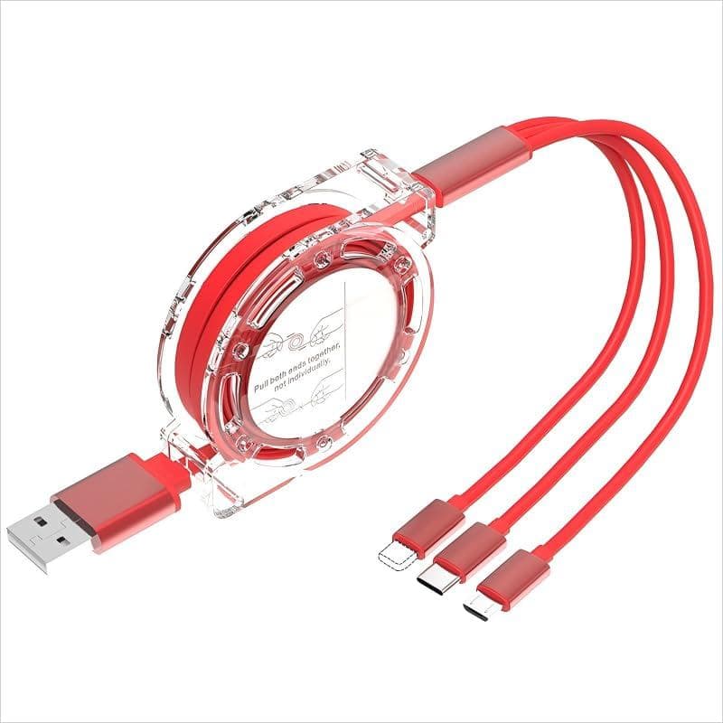 Carregador Rápido 3 em 1 Compatível com USB para Acessórios de Celulares/PS/Tablets (Vermelho)