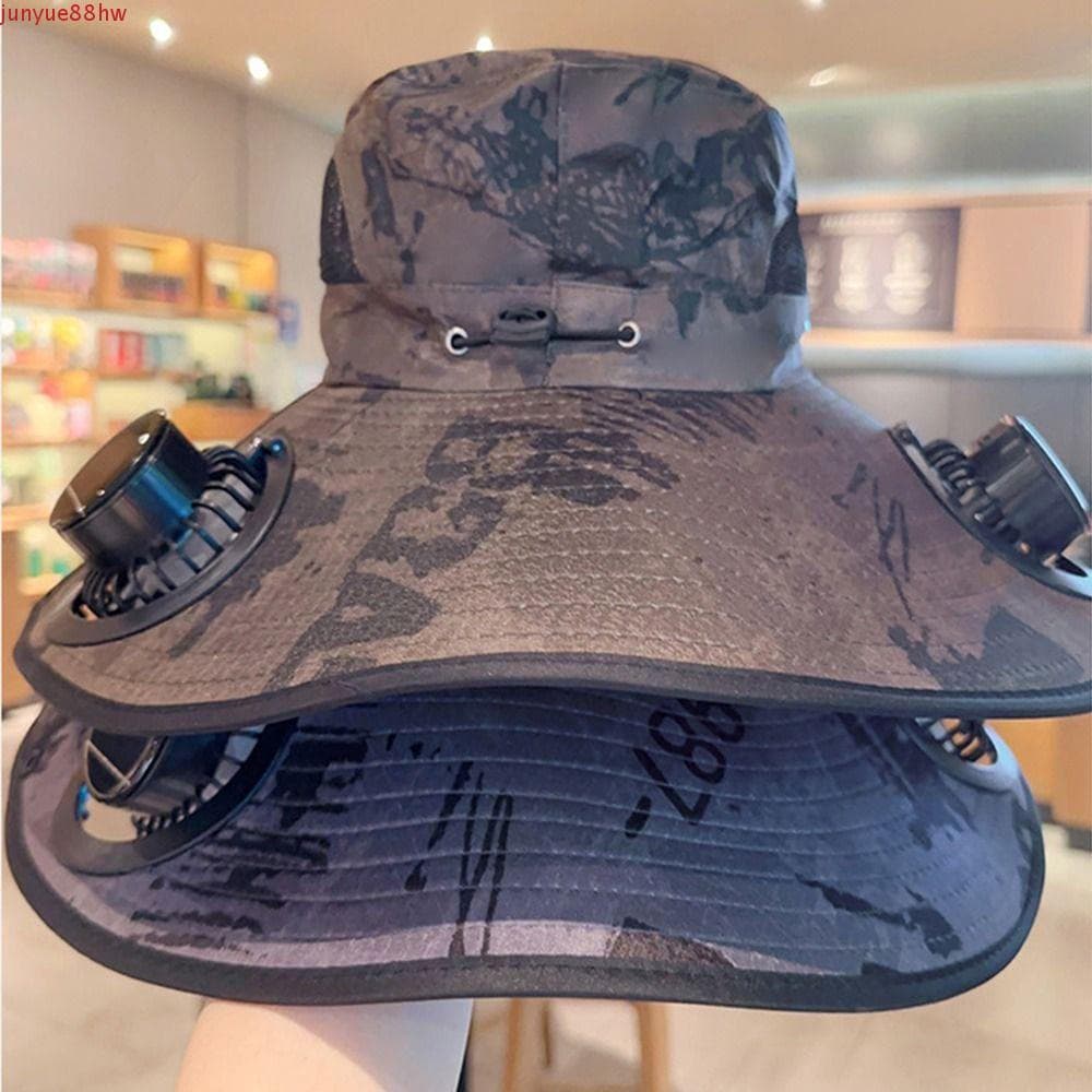 Chapéu De Sol JUNYUE Com Ventilador Solar , Boné Camuflado Ajustável De Aba Larga , Balde Proteção UV De 3 Velocidades