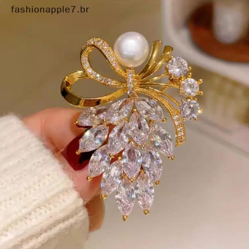 Broches De Pérolas Com Laço De Cristal De Strass Da Moda Fash Para Roupas Femininas E Joias De Casaco