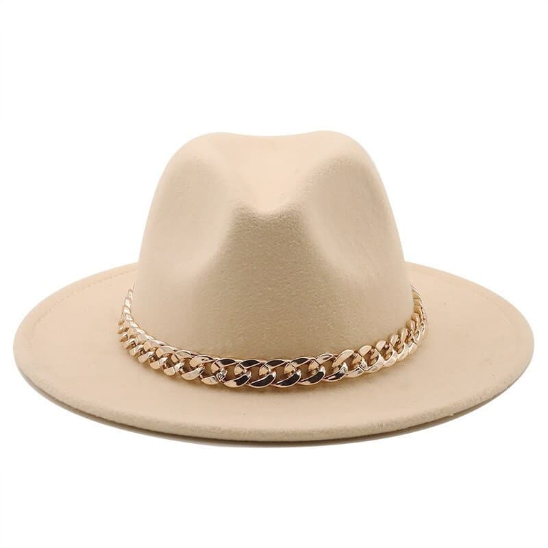 Chapéus Fedora Femininos E Masculinos , Aba Larga , Grosso , Corrente De Ouro , De Feltro , Boné De jazz , Inverno , Out