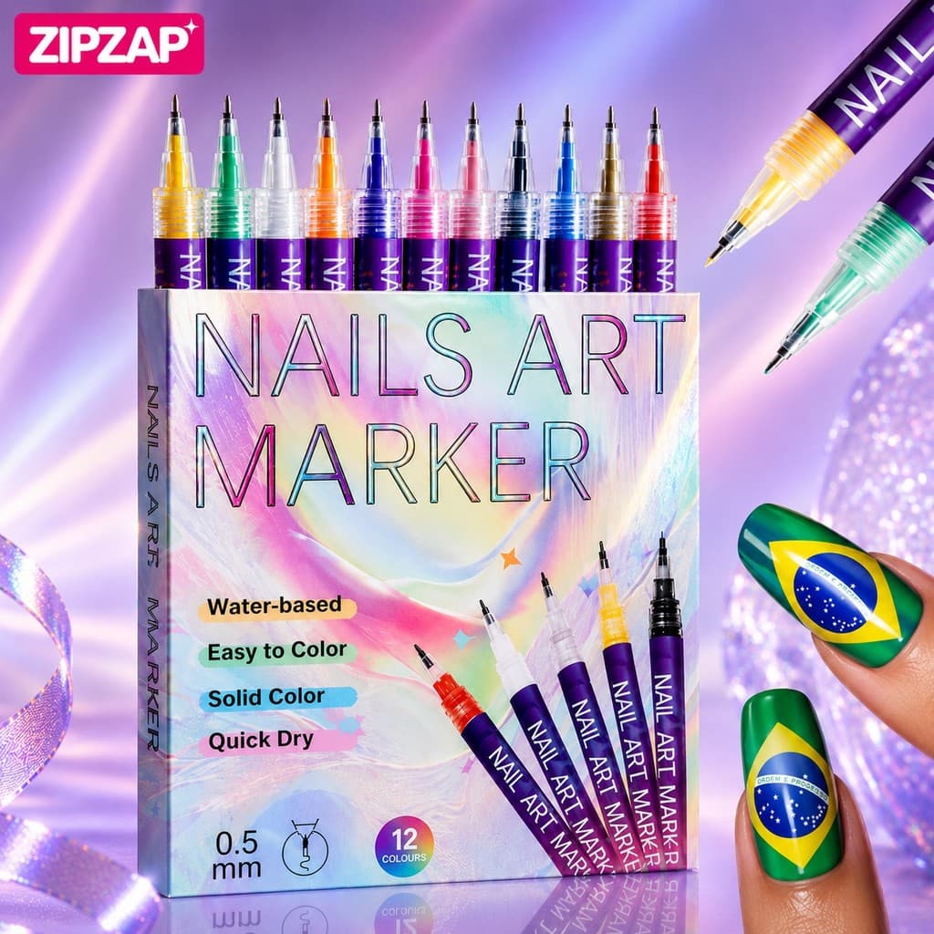 FUSHANG Caneta para Unhas Profissional 12 Cores Nail Art Marker Ponta Fina 0.5mm Secagem Rápida Desenho Nail Desig