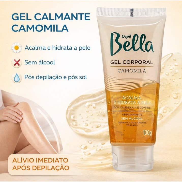 Gel Calmante Corporal e Facial Sem Álcool Depil Bella Camomila 100g Pós Depilação