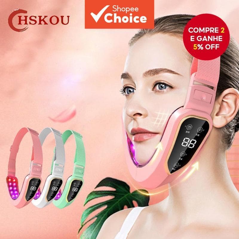 Dispositivo de Lifting Facial com Terapia de LED e Vibração para Afinar o Rosto e Reduzir o Queixo Duplo - Massageador