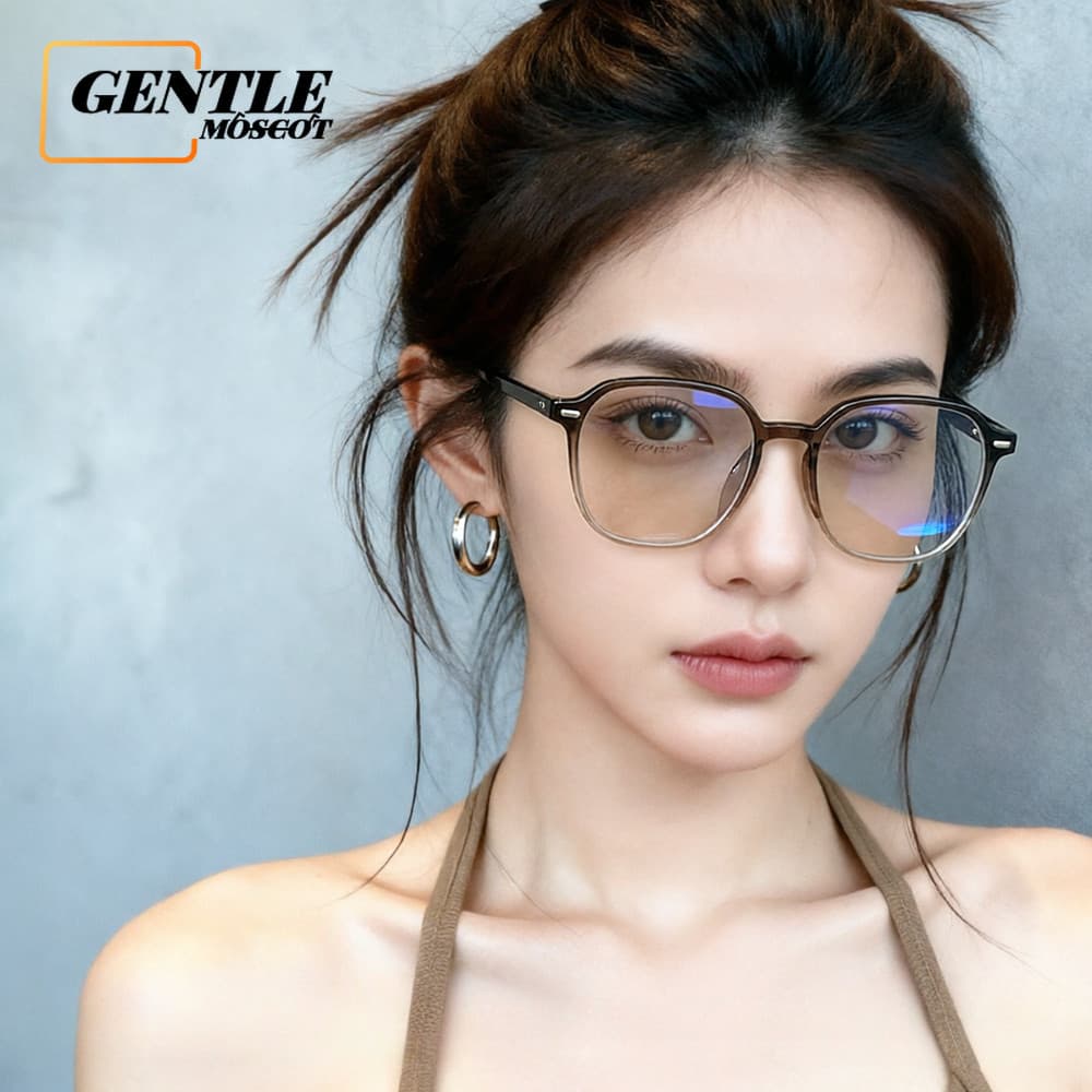 (GENTLE MOSCOT) Óculos Retrô Coreanos Formais Grandes De Armação Redonda Femininos TR90 Leves E Anti-Luz Azul Para Espaç