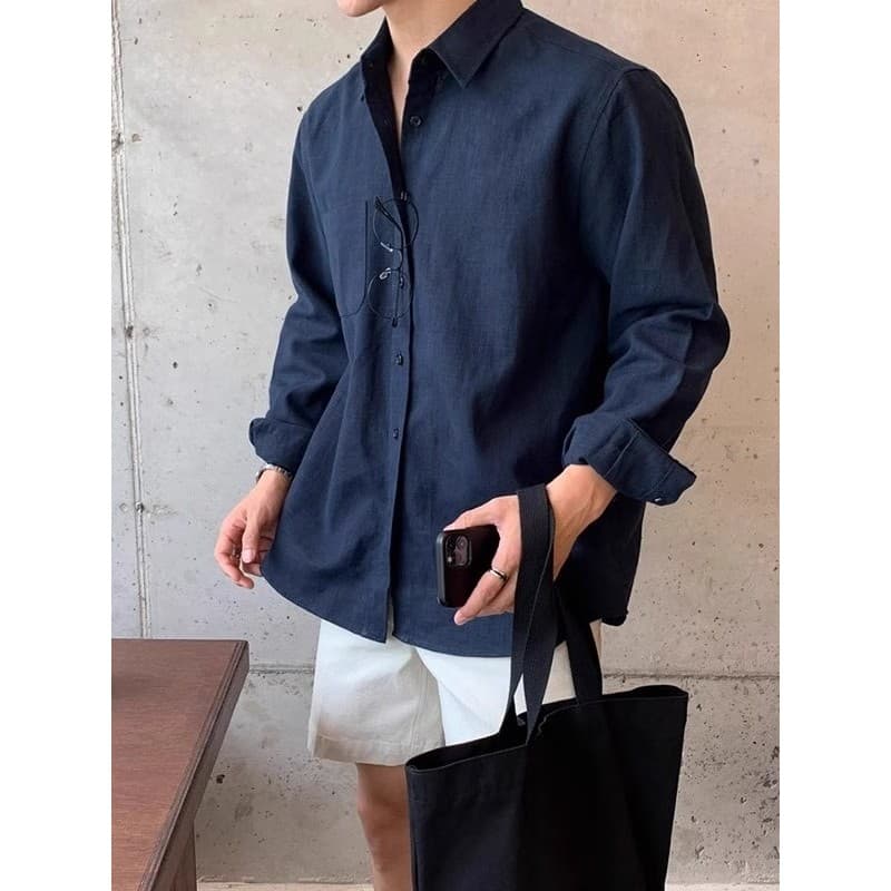 Camisa de manga comprida masculina primavera outono versão coreana rufião bonito High-End camisa Casual estilo preguiços