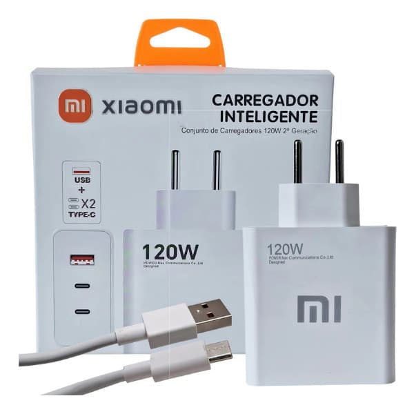 Carregador Inteligente Para mi 120W Usb + 2x Tipo C Cor Branco