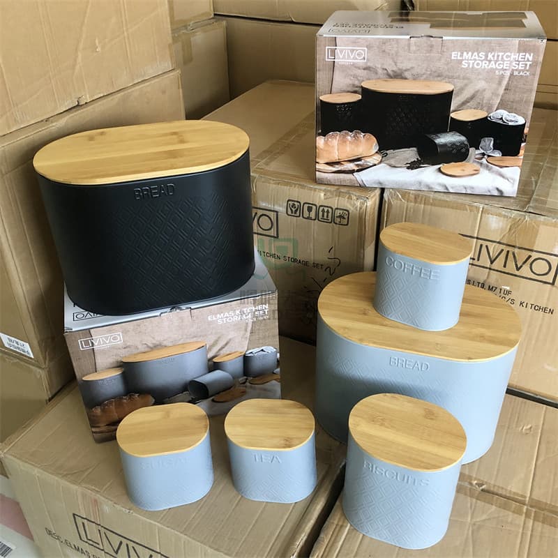 Comércio exterior nórdico tampa de bambu tanque de armazenamento 5 peças conjunto folha de flandres classificação café p
