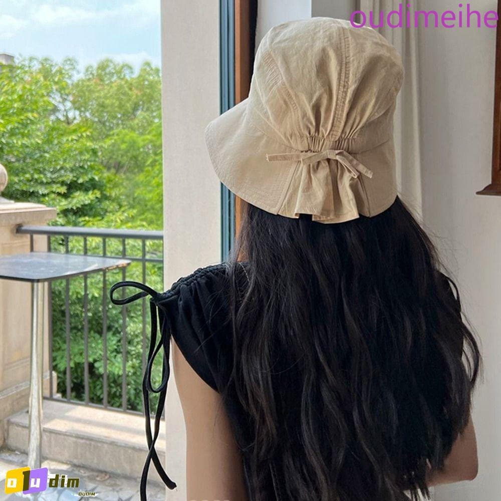 OUDIMEIHE Mulheres Balde Chapéu Viagem Simples Bowknot Pano Verão Boné Proteção Solar Protetor De Sol