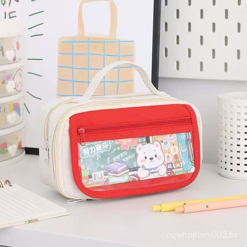 Estojo De Lápis De Tecido De Grande Capacidade Camada /Double Sided Pen Bag Pencil Case/Escolar