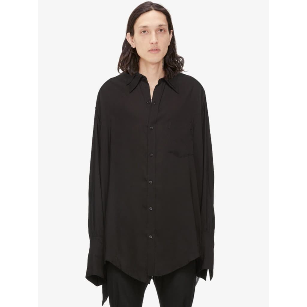 GAOSTUDIOS Preto Solto Irregular Gola Dupla Camisa Grande Japonesa Simples Arte de Rua Masculina Camisa Primavera Verão