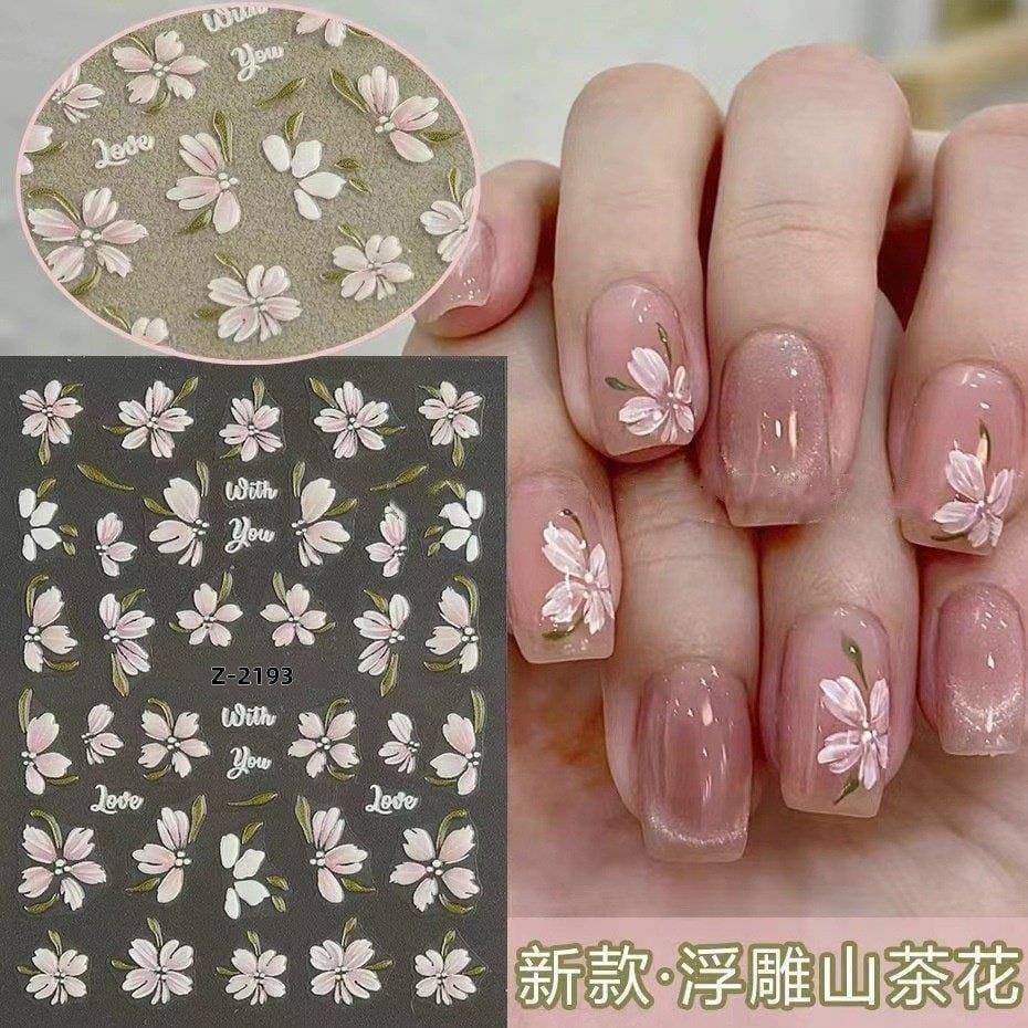 Camélia 5d em relevo manicure adesivo tridimensional flor de gelo fresco pintado à mão tridimensional manicure flor jóia