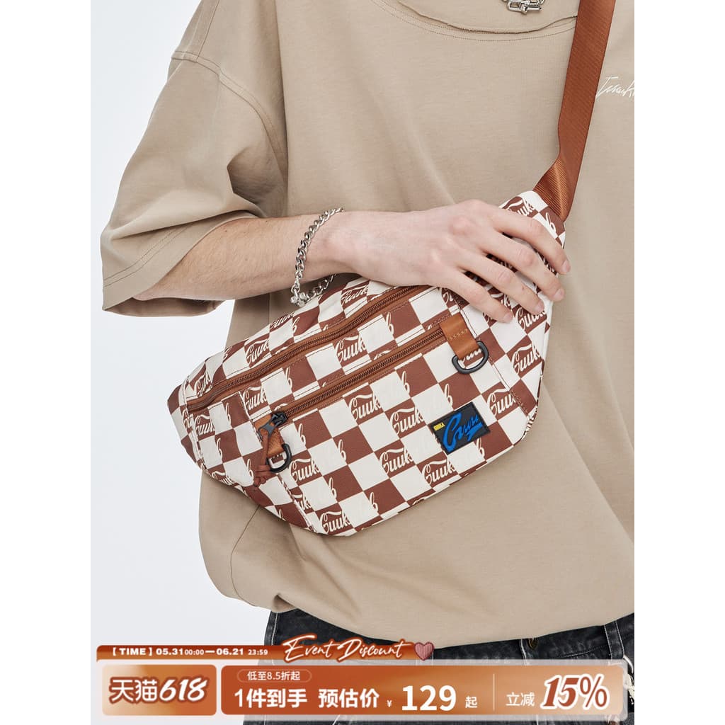 Guuka Street Wear marrom saco feminino saco do mensageiro novo estilo casal Hip-Hop cintura saco xadrez ombro peito saco