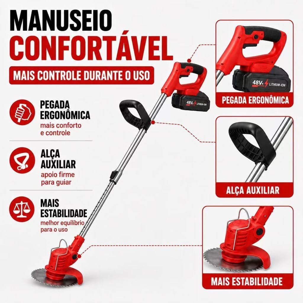 Roçadeira Aparador De Gramas Profissional 48V 2 Baterias 18000RPM 110-220V