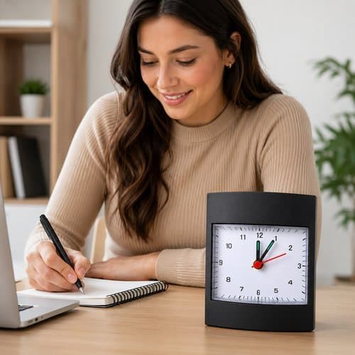 Relógio de Mesa Quadrado 10cm Preto com Despertador Analógico Compacto para Escritório e Quarto