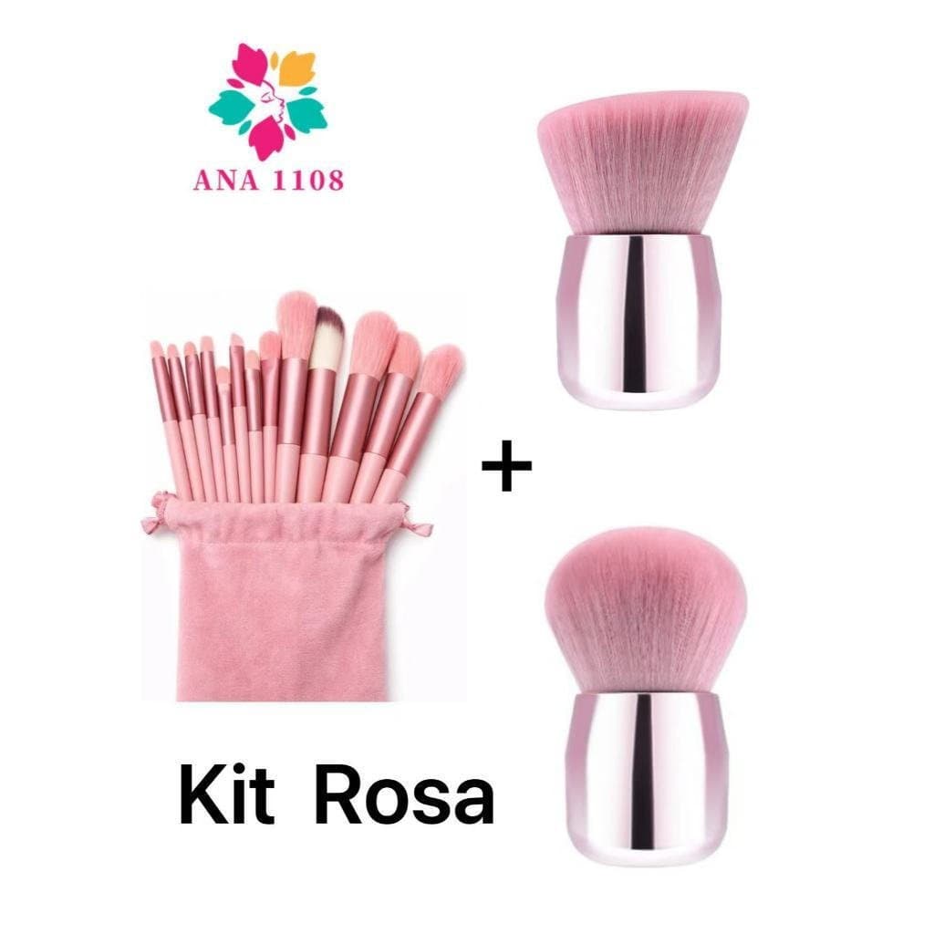 ANA 1108 KIT ROSA 13 Pincéis De Maquiagem+2 Facial Pó Blush Base Sombra Contorno Kabuki Profissional