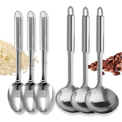 Kit 6 Utensílios Aço Inox: Conchas E Colheres Para Cozinha