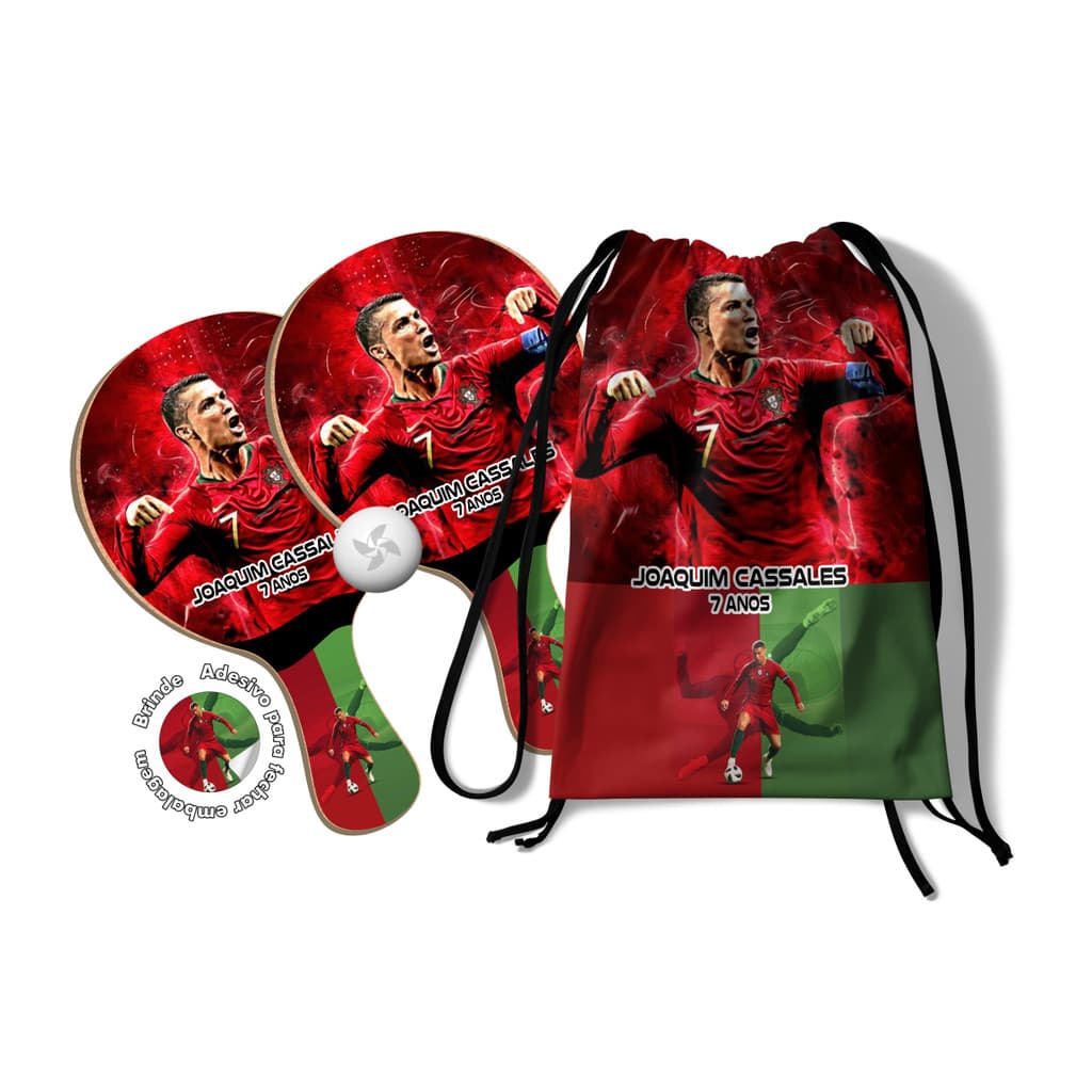 7/10/15/20/25 Kit Mochilinha e Raquetes Ping Pong -   Cristiano Ronaldo