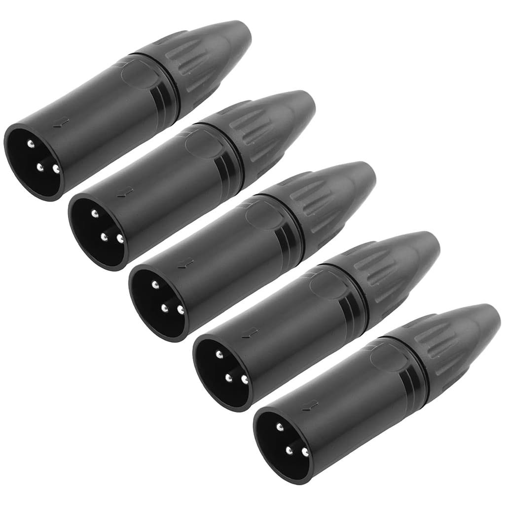 Kit 05 Plugs XLR Macho Preto Profissional Para Mesa Som Microfone